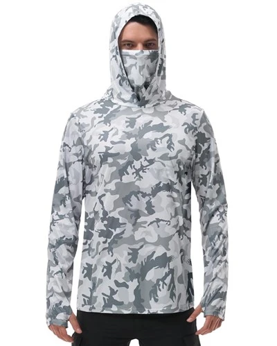 Men's Performance Fishing Hoodie Shirt 100% Polyester Long Sleeve Sun Protection Mesh Face Mask Thumbholes